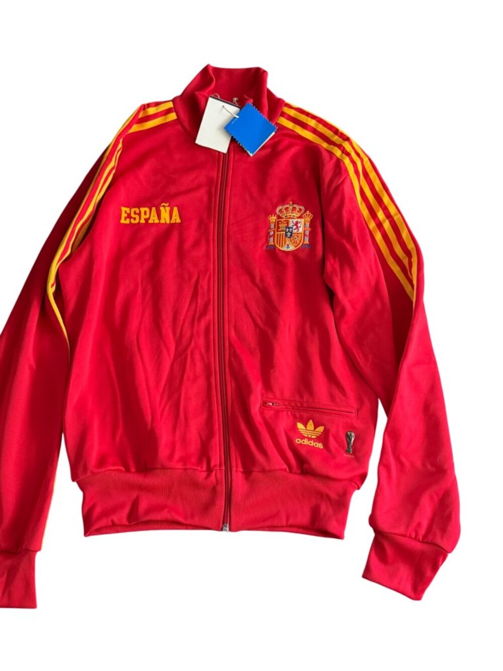 Adidas Vintage Spain FIFA Track Jacket Red Yellow Striped Medium Mens Brand NWT
